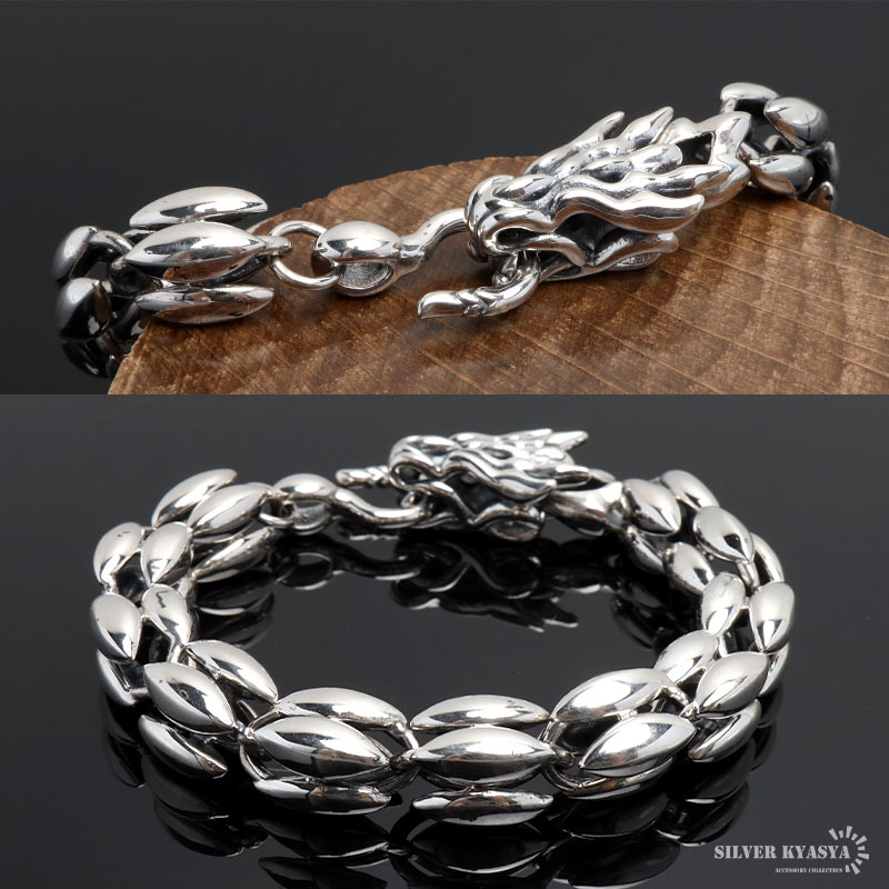 シルバー925 ドラゴンブレスレット メンズ チェーンブレスレット 重厚