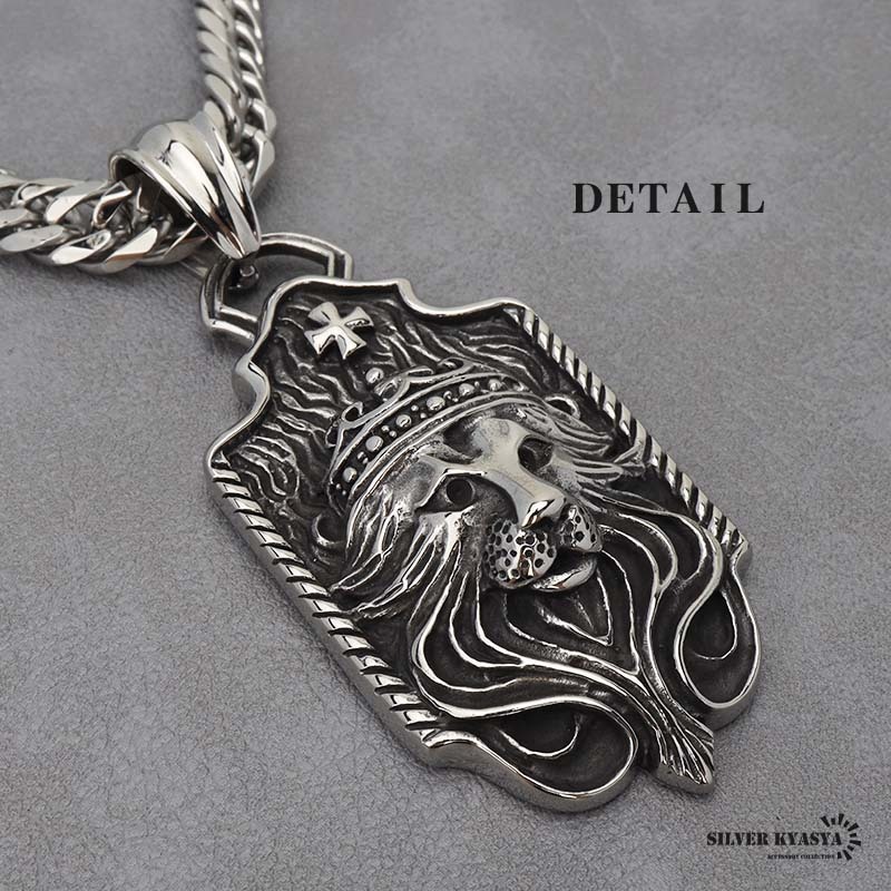 大きめ ドッグタグネックレス ライオンネックレス 王冠 クラウン