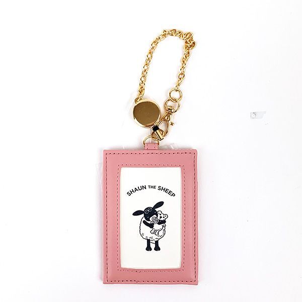 ひつじのショーン ストライプ パスケース ピンク リール付き 定期入れ