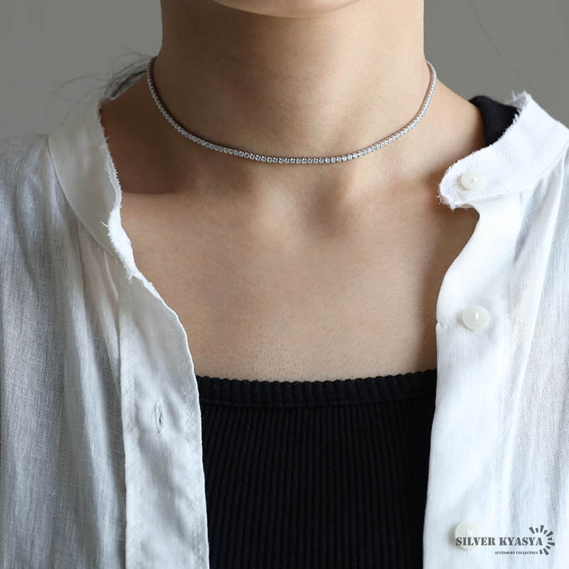 シルバー925 チョーカーネックレス テニスチェーン シルバー