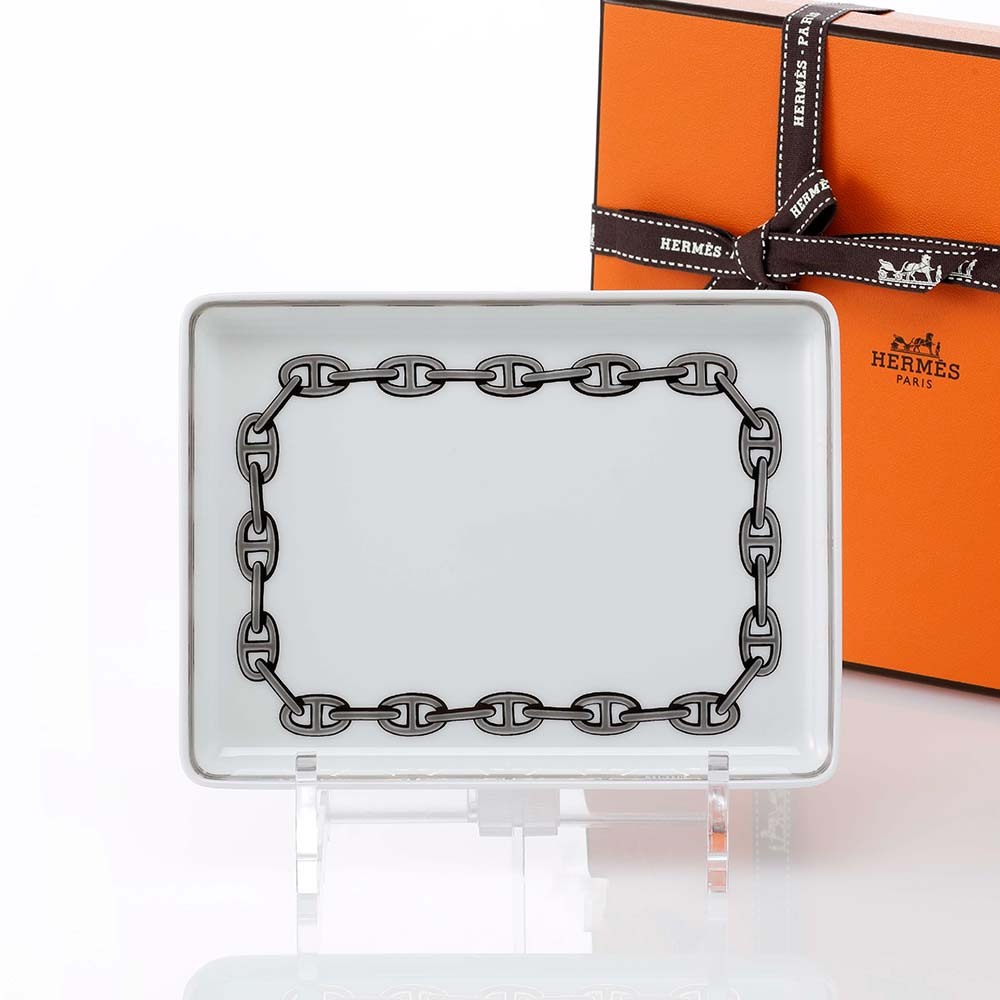 HERMES エルメス シェーヌダンクル プレート 16×12cm 名入れ彫刻代込み