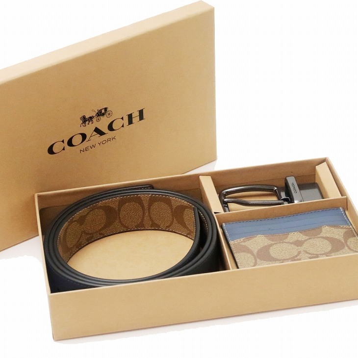 コーチ COACH ベルト メンズ リバーシブル カードケース 2点セット 箱