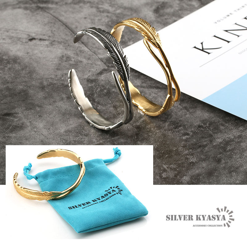 316L ゴールド ダブルフェザーバングル ブレスレット 金 イーグル