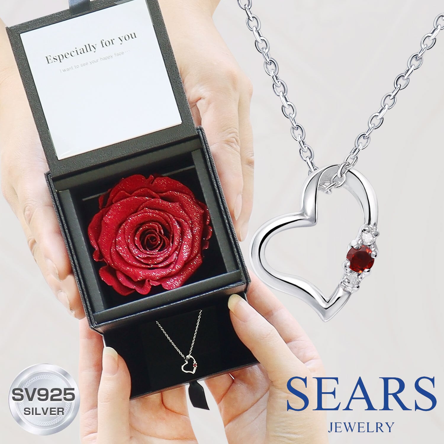 シアーズ ネックレス レディース オープン ハート (ラブハート) ダイヤ