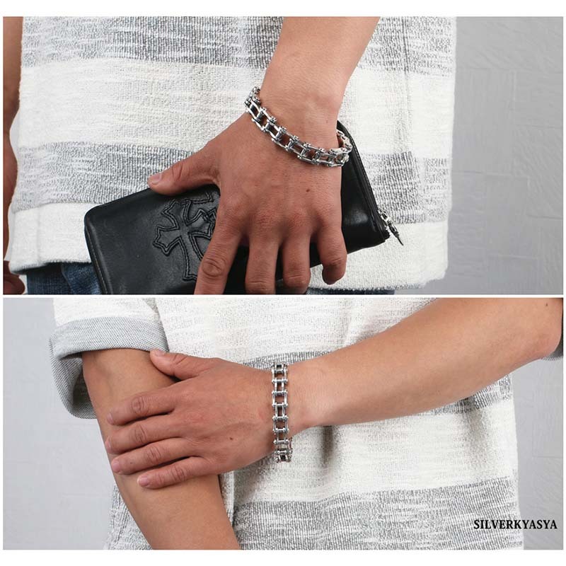シルバー925 バイクチェーン ブレスレット オートバイ チェーン