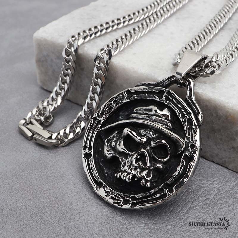 ステンレス メダルネックレス スカルネックレス シルバー ダブル喜平