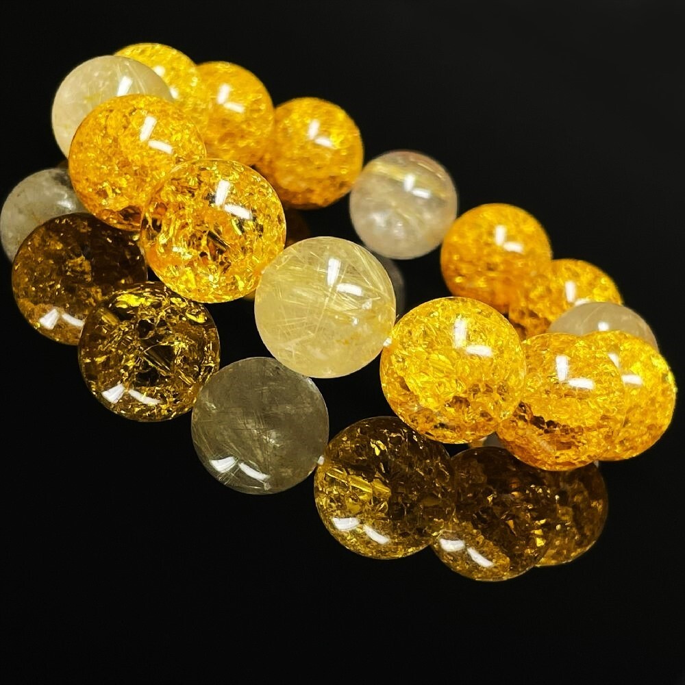 迫力満点の大粒］14mmパワーストーン ゴールドルチル シトリン 黄水晶