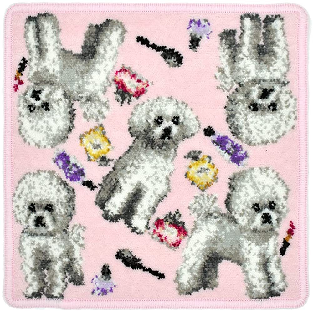 人気商品 タオルハンカチ 総柄ビションフリーゼ(ピンク) 日本製