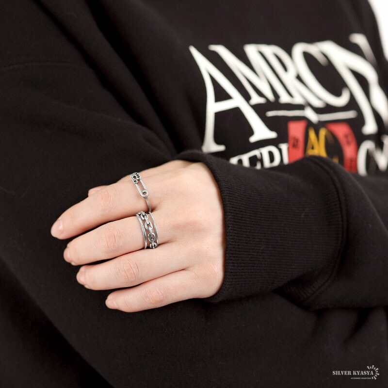 リング レディース シルバー925 S925 オニキス セーフティピン 安全