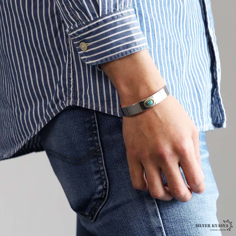 平打バングル ターコイズバングル シルバー925 ターコイズ メンズ