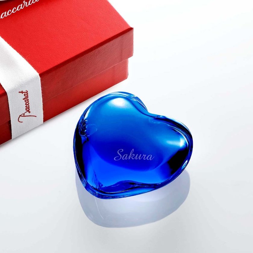 Baccarat バカラ ハート ペーパーウェイト ブルー 名入れ彫刻代込み 名