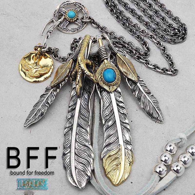 BFF ブランド フェザーネックレス メンズ シルバー925 ターコイズ