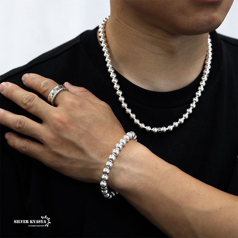 シルバー925 ボールチェーンブレスレット 太め 太幅 8mm ブレスレット