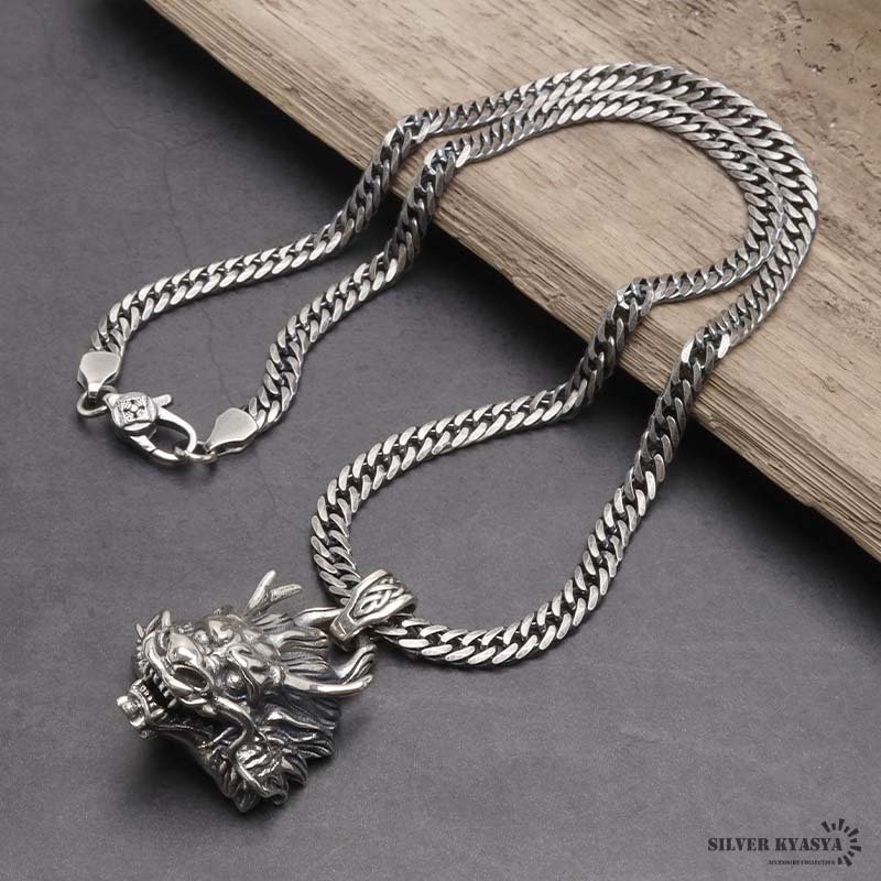 シルバー925 ドラゴンヘッドネックレス 龍 ペンダント ネックレス