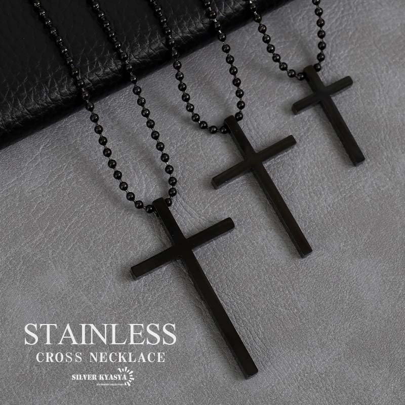 クロスネックレス ステンレス チェーンネックレス メンズ ブラック 黒