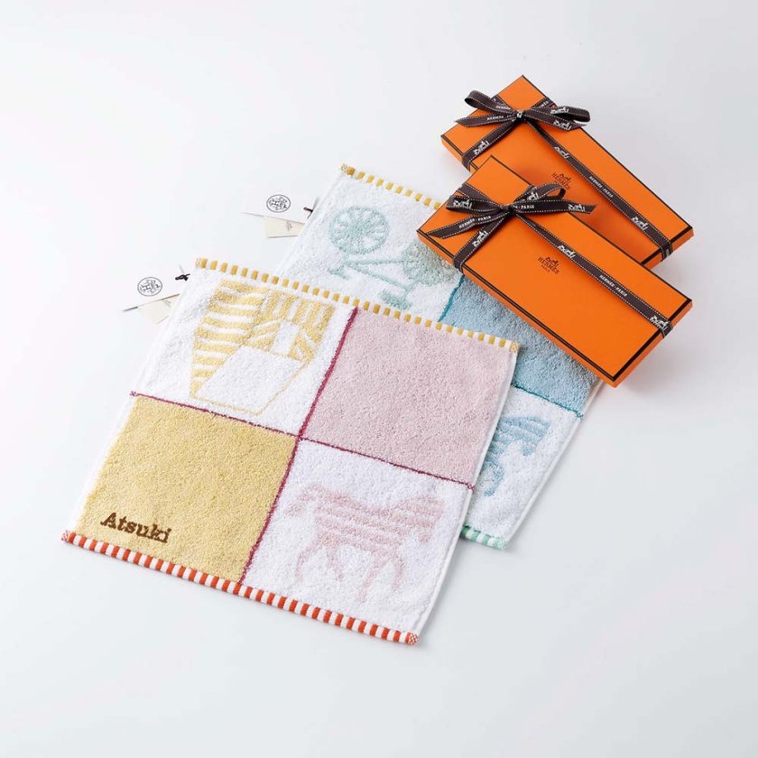 HERMES エルメス カレ・タオル カバン ピンク/イエロー&ブルー・ジヴレ