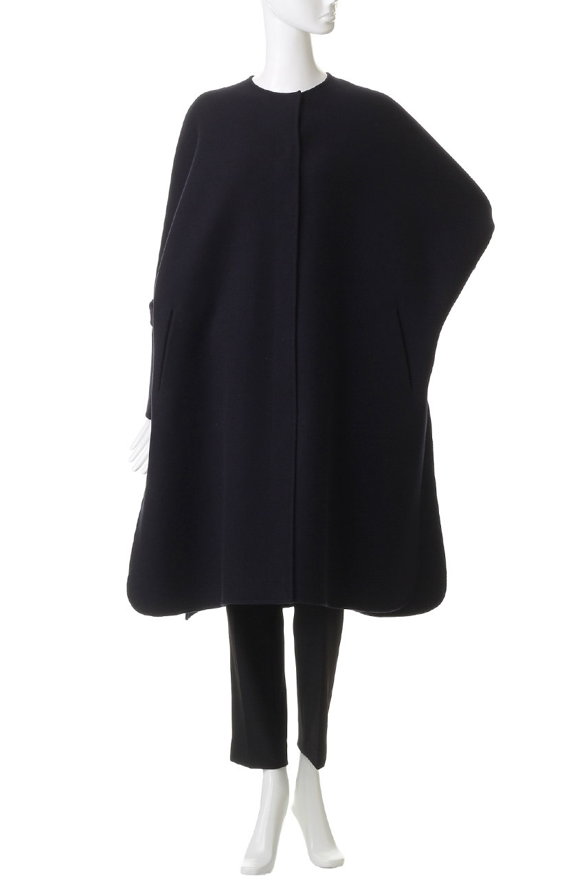 ebure(エブール)｜リュクスメルトン ノーカラーロングコート/ネイビー