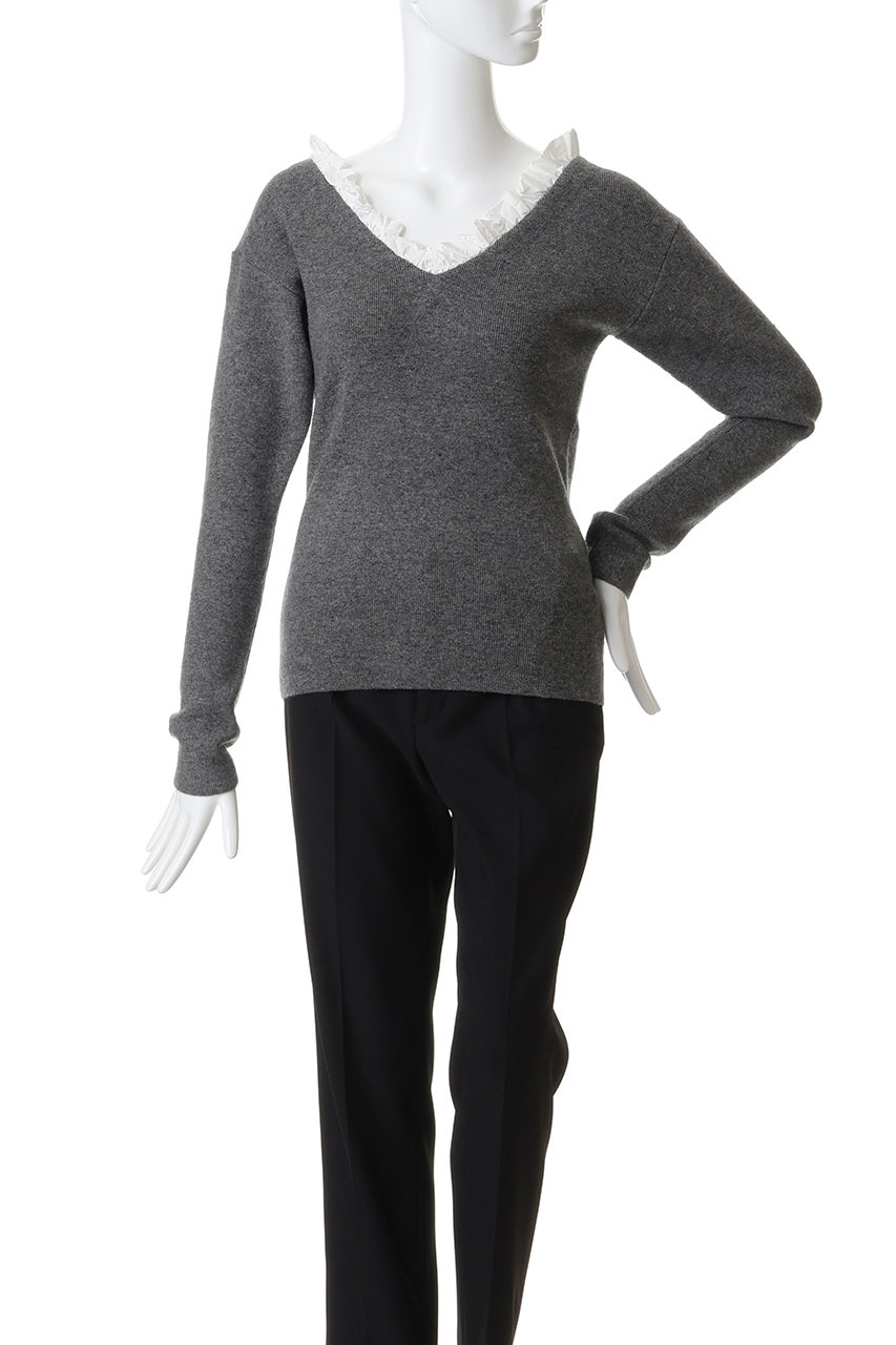 CLANE(クラネ)｜2WAY FRILL V NECK KNIT TOPS/ニット/GRAY の通販