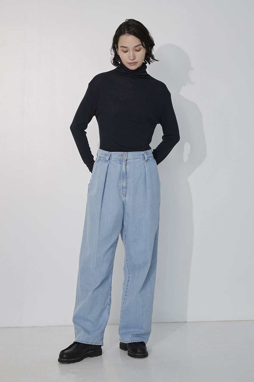 TICCA(ティッカ)｜ライトデニムタックワイドパンツ/ライトブルー の