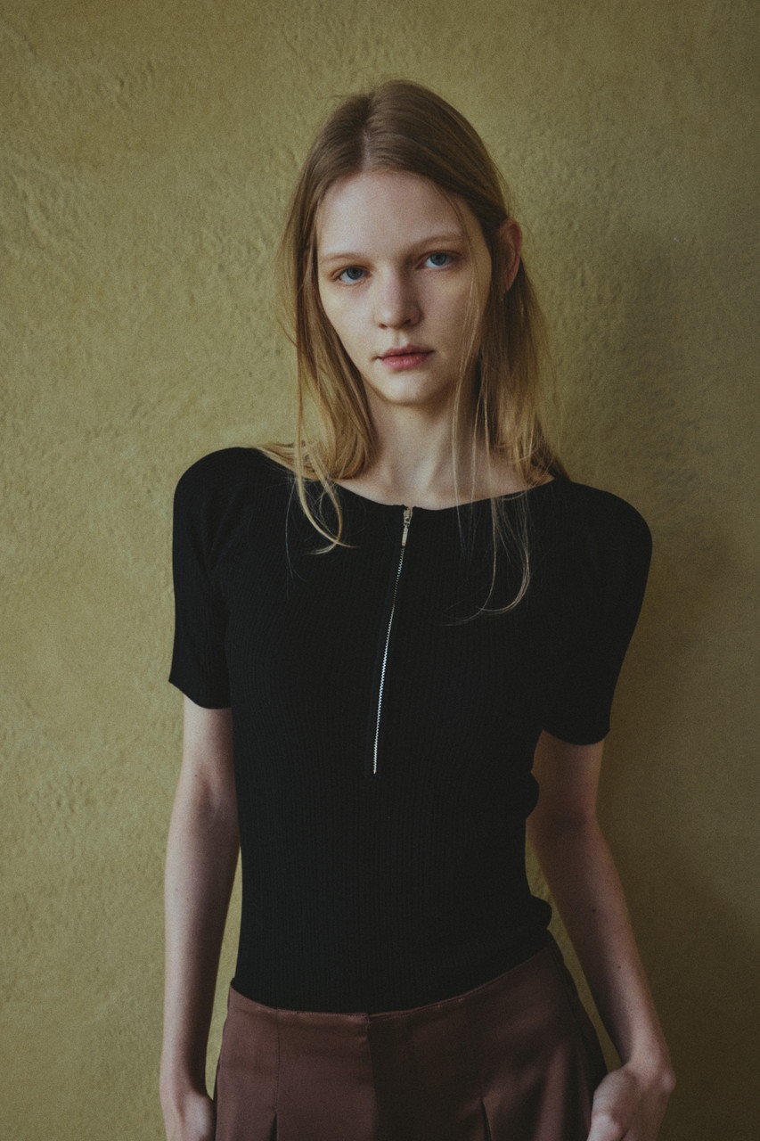 RIM.ARK(リムアーク)｜Rib zipper knit tops/ニット/ブラック の通販