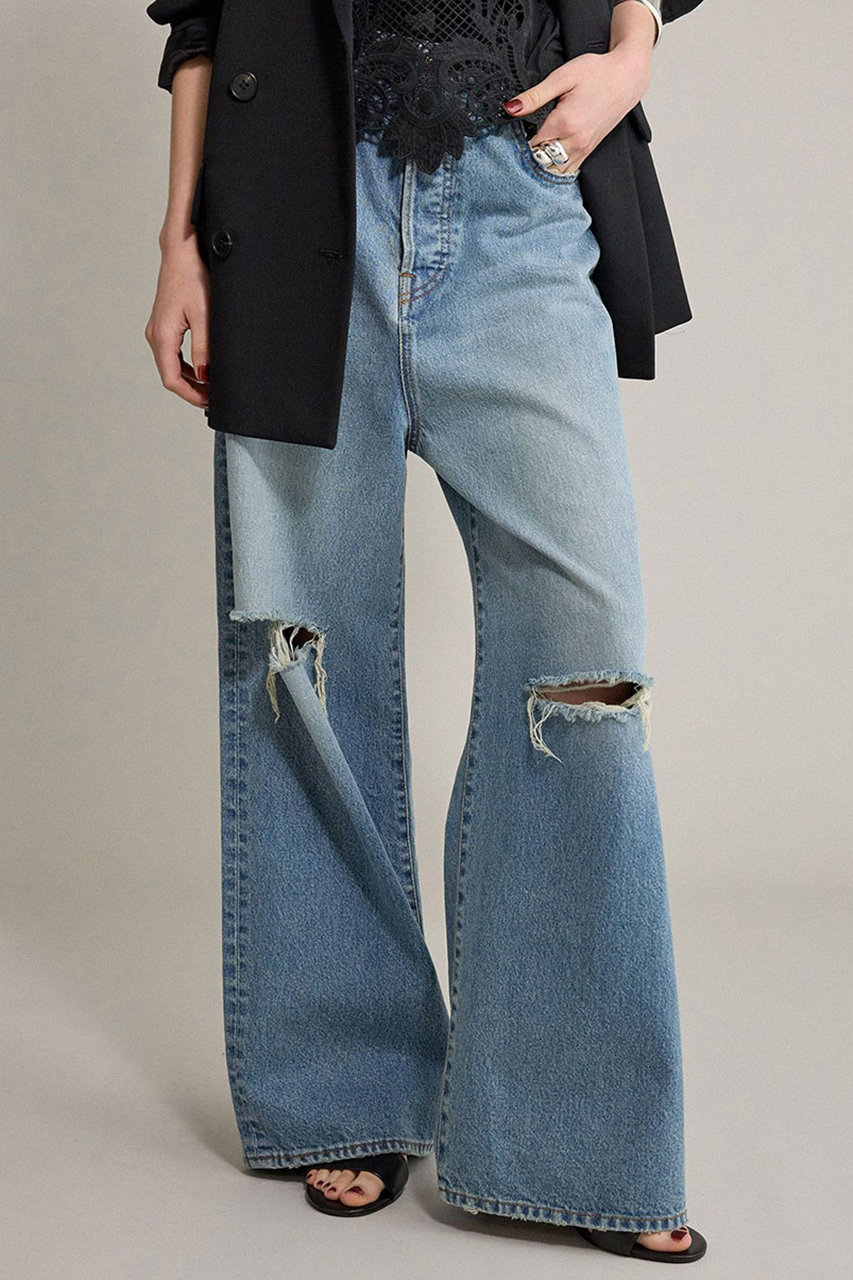 BRILL(ブリル)｜セミワイドデニム/ライトブルー(ダメージあり) の通販