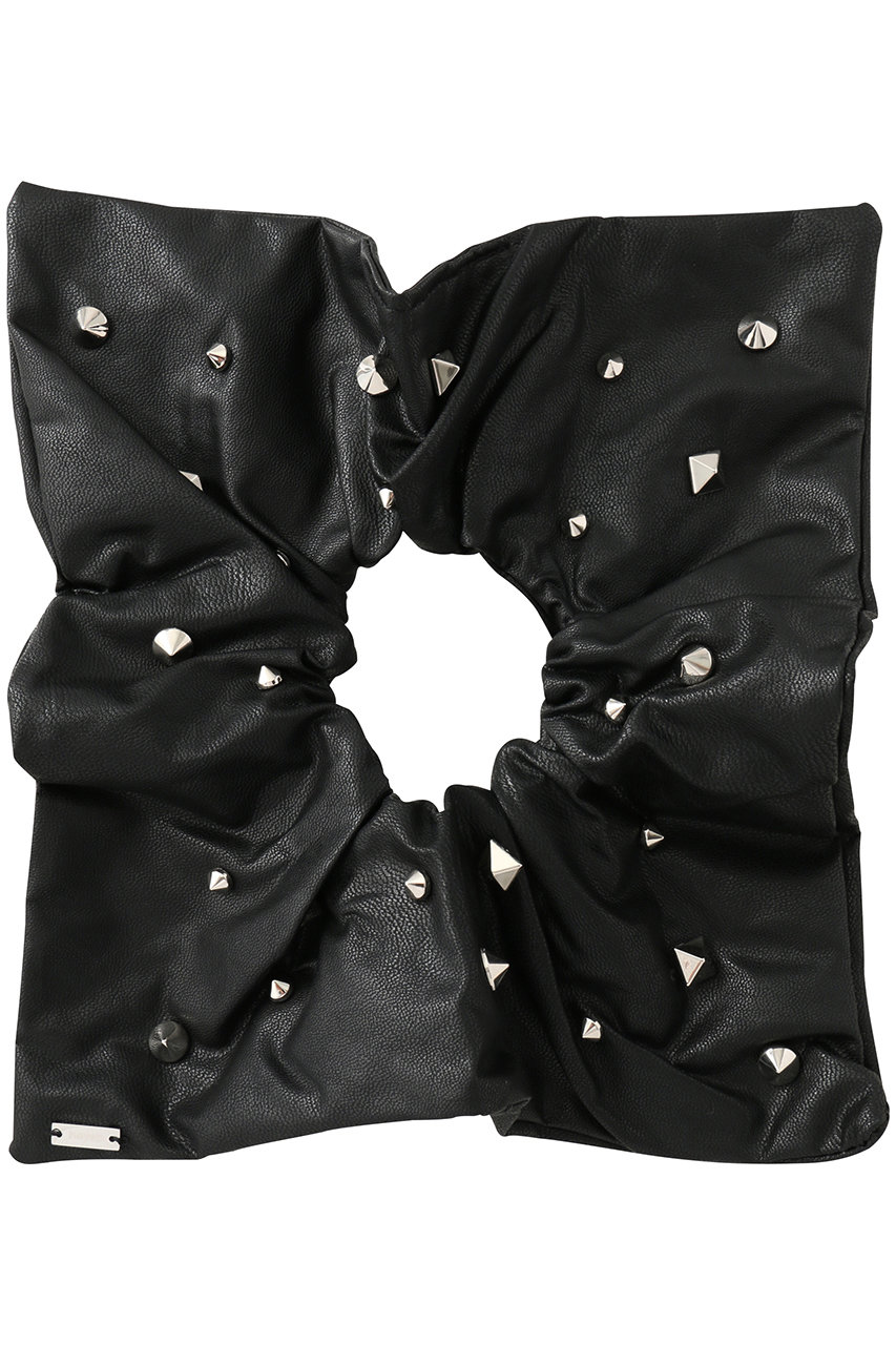 heyep(ヘイップ)｜Faux Leather Studded Scrunchie/ブラック の通販