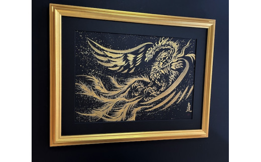 現代水墨画家 絵師白道 作「金の鳳凰」｜絵画 アート インテリア