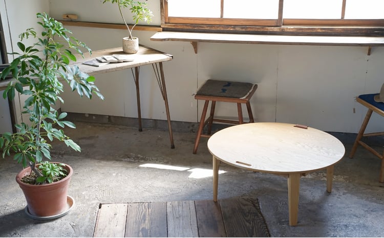 折りたたみちゃぶ台 円卓 手作り 木製 【Ojn Handmade Hut】 新潟県