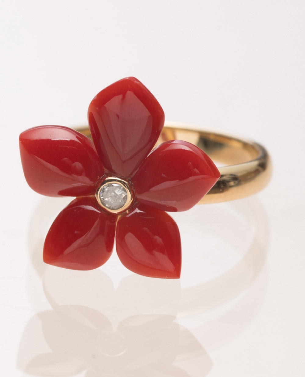 宝石サンゴ】赤サンゴの花型リング K18 | アクセサリー 指輪
