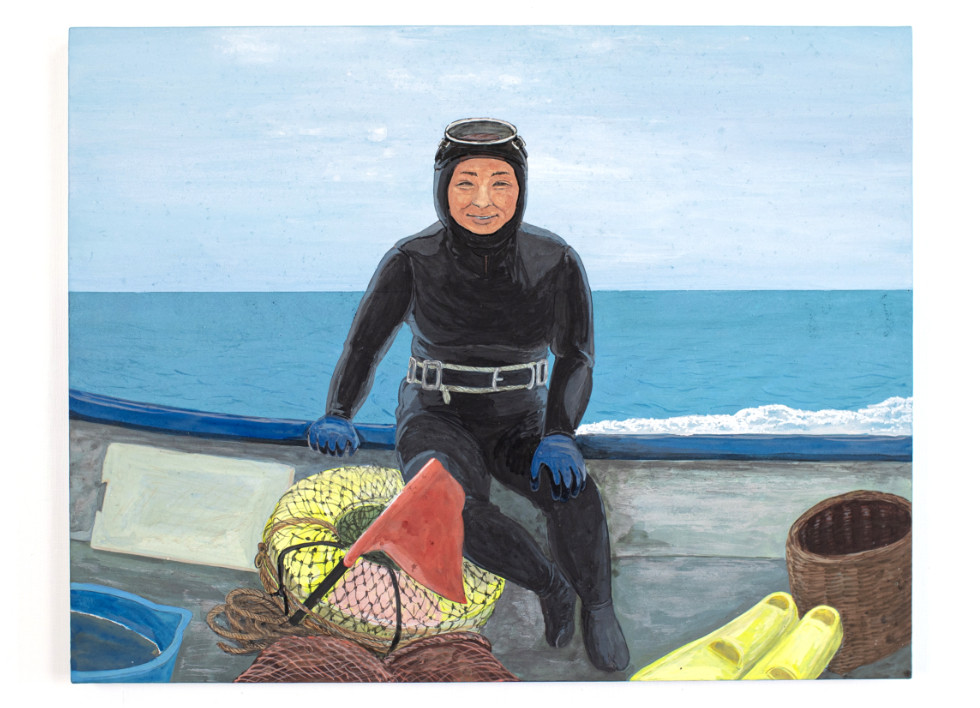 185-01上村 光 絵画【鳥羽の海女さんシリーズ】作者直筆サイン入り