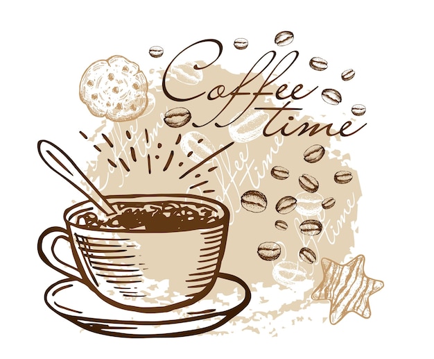 Coffee time is a poster for the coffee shop. | Premium Vector