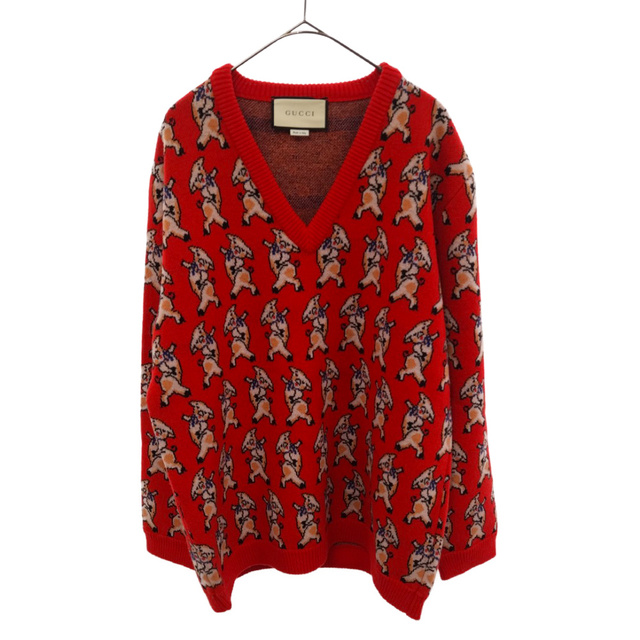 GUCCI - GUCCI グッチ Wool Pig V-Neck Sweater 545735-XKAD 子豚総柄