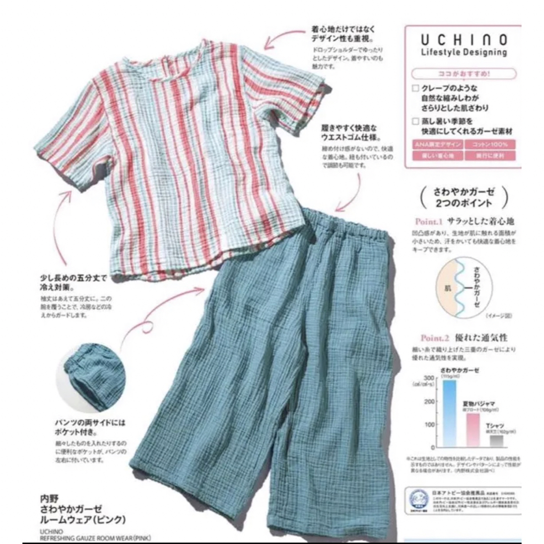 ANA 機内販売限定〈内野〉さわやかガーゼ ルームウェア（ピンク）