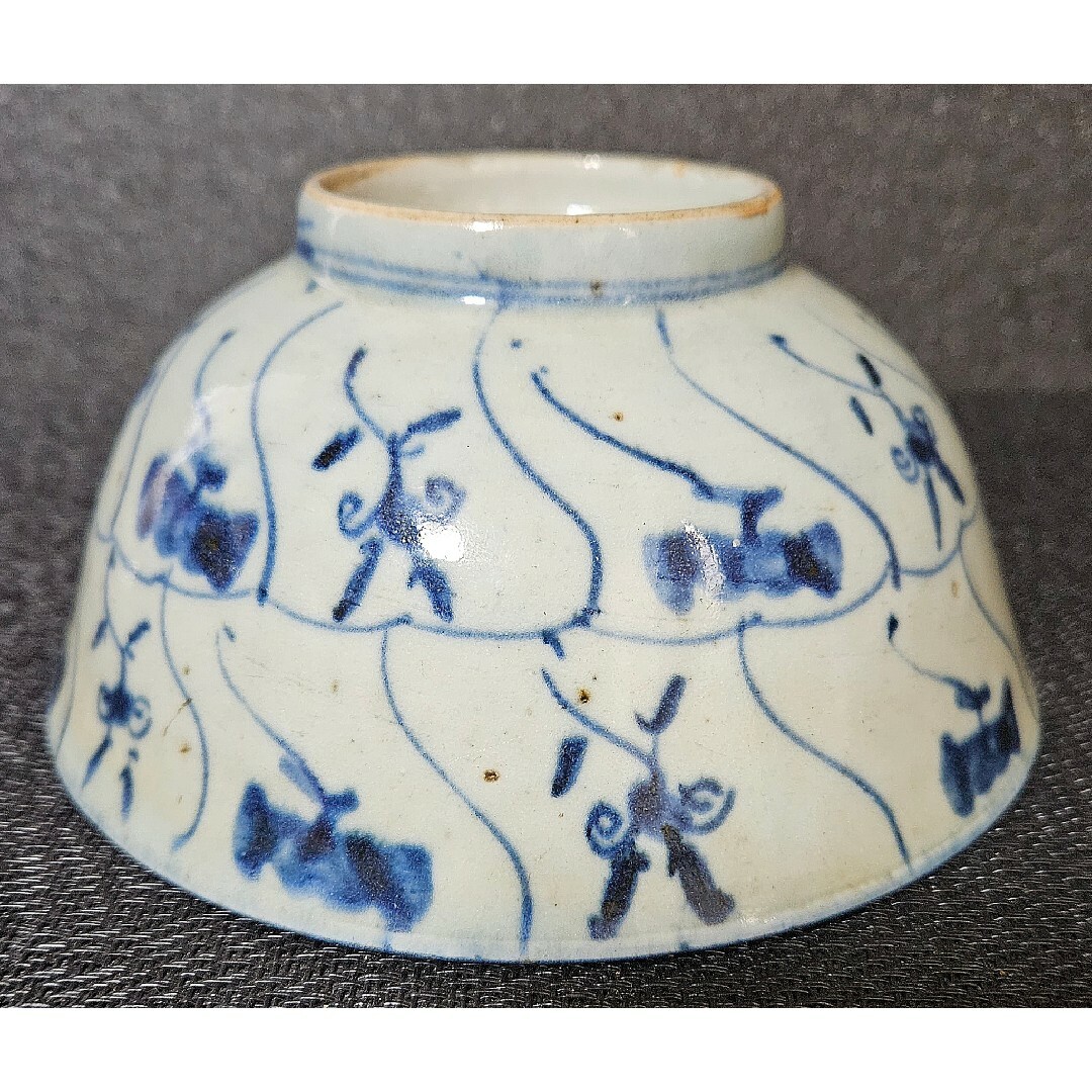 本物保証❗】中国古陶磁器 清代 青華 染付 霊芝文様 渦巻き文様 鉢