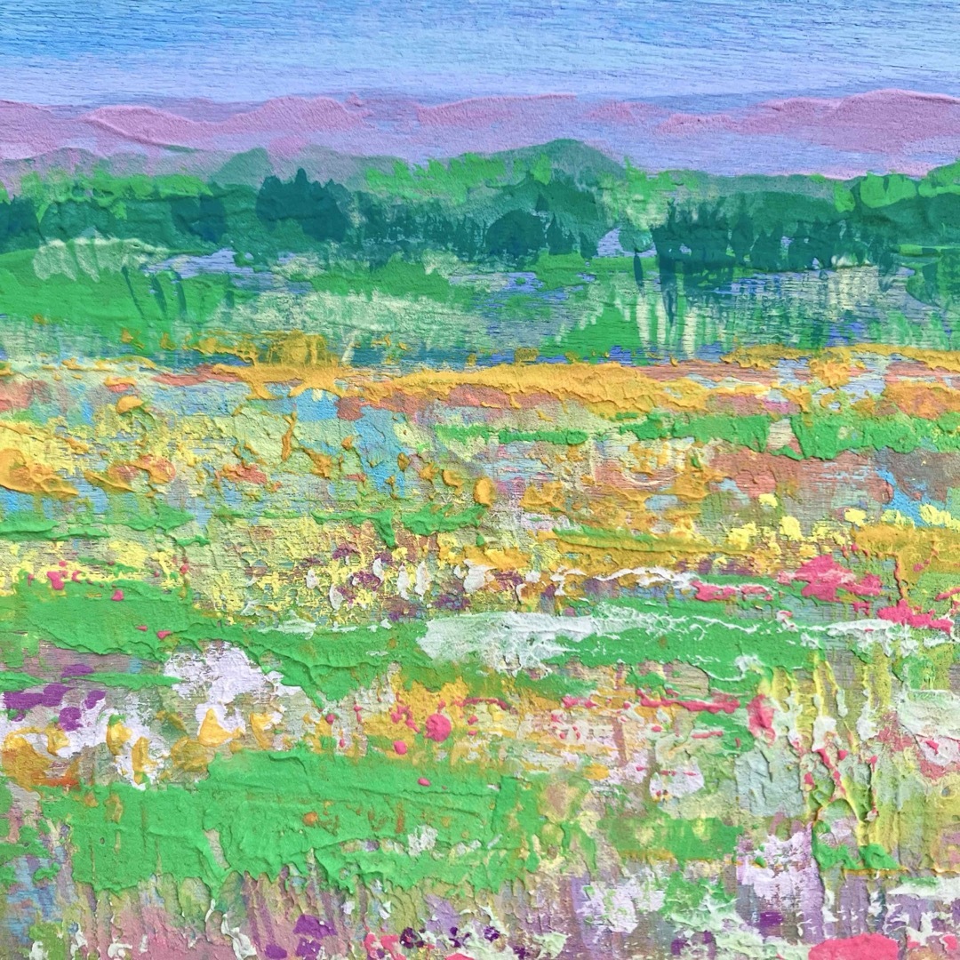 一面に咲く花＊絵画 風景画 春 花畑 テクスチャーアートの通販 by