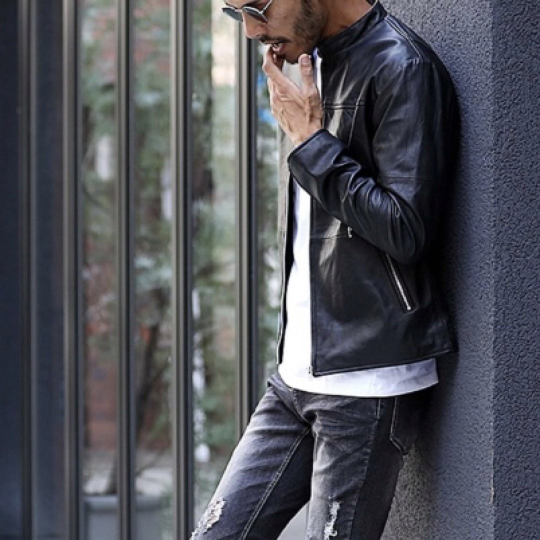 新品】roshell 本革 シングルライダースジャケット M ブラックの通販