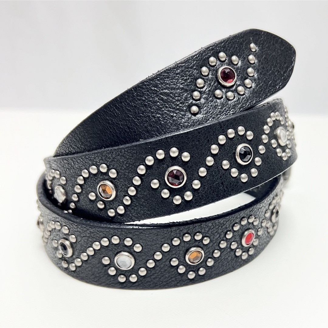 HTC - 95 新品 HTC エイチティーシー レザー スタッズベルト 黒 ライン