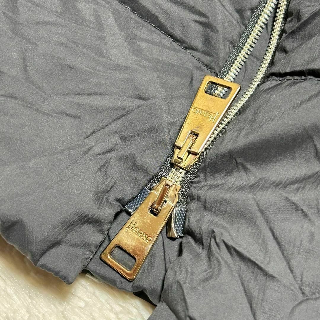 HERNO - ヘルノ 異素材ダウンコート ロング丈 切替 ダブルジップ 40の