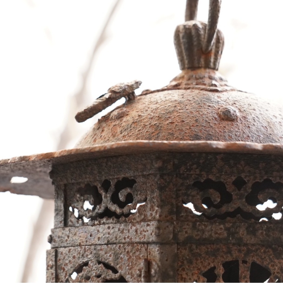 吊灯籠 蝉 鉄製 骨董 アンティーク 置灯籠 店舗 美術 インテリア 古