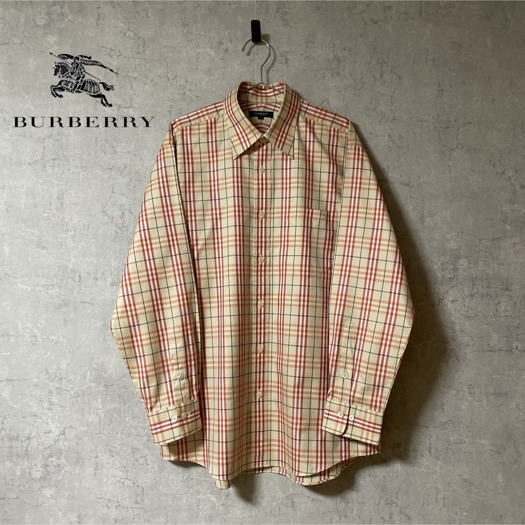 BURBERRY 美品 〇 バーバリー 〇 シャツ チェック柄 半袖 ベージュ系 L