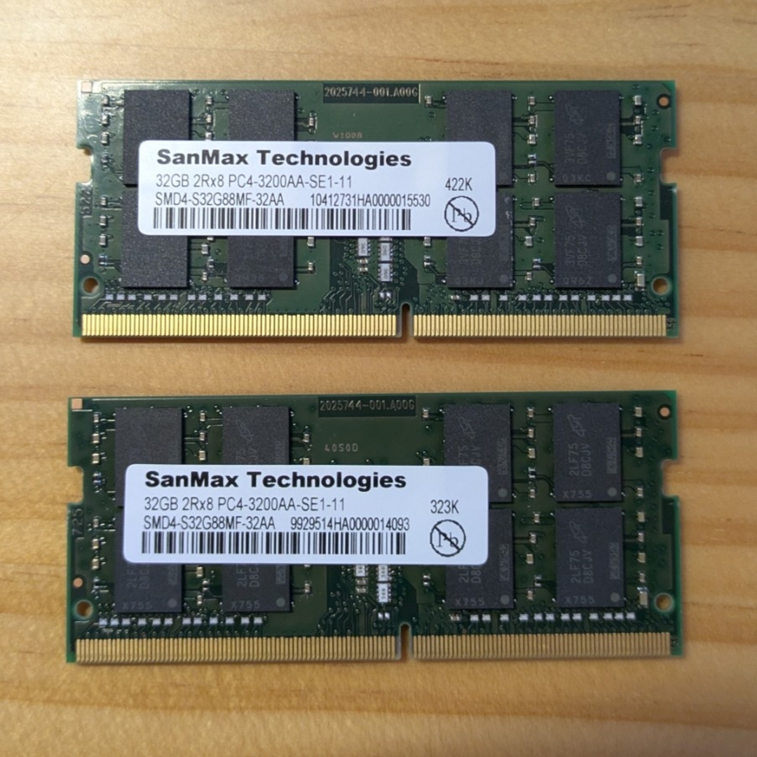 SanMax DDR4メモリ 32GB×2枚 ノートPC用の通販 by KJ's shop｜ラクマ