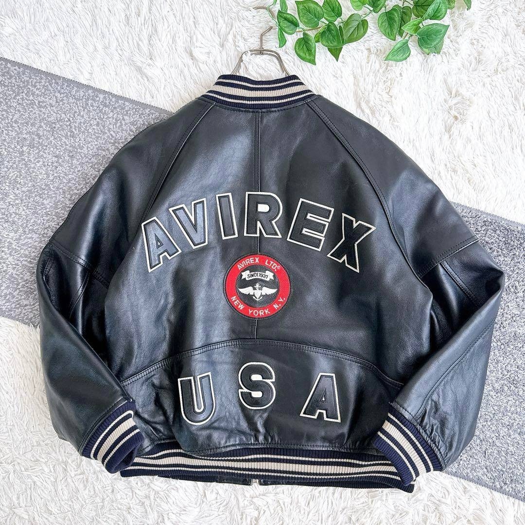 AVIREX - 良品 AVIREX アーチロゴ レザージャケット スタジャン L