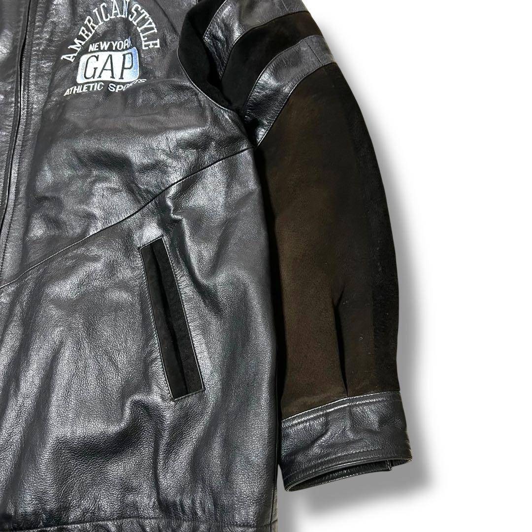 NGAP - OLD GAP 90s レザージャケット ブラック スエード 切替 刺繍