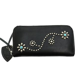 HTC - HTC Black ターコイズ スタッズ フラワー ロング ウォレット 長