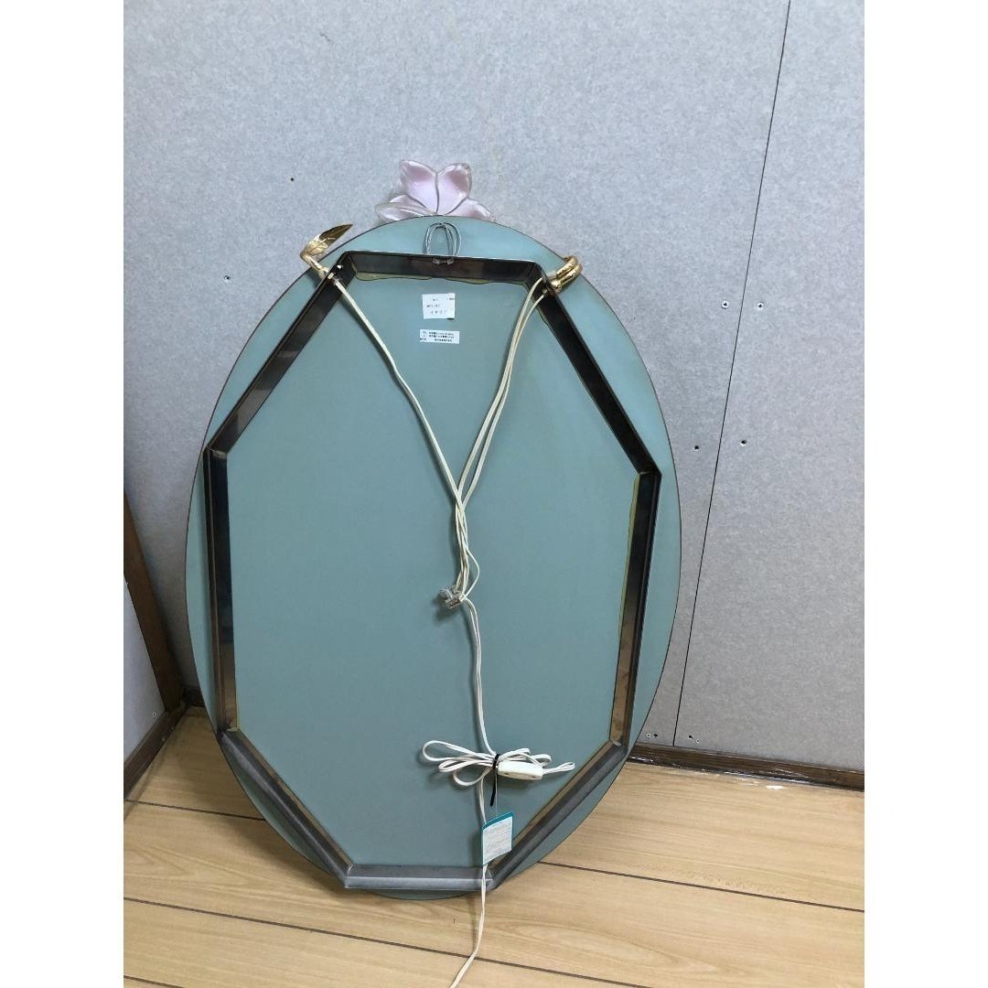 壁掛けミラー アンテーク レトロ ビンテージ 照明 花 楕円形 250413