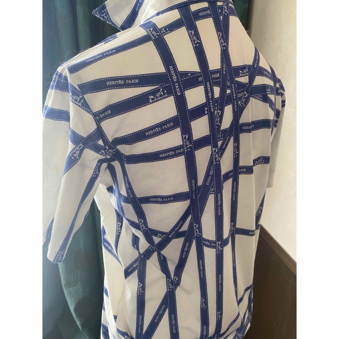 HERMES - HERMÈS エルメス人気のリボン柄ボルデュックシャツ ブルー