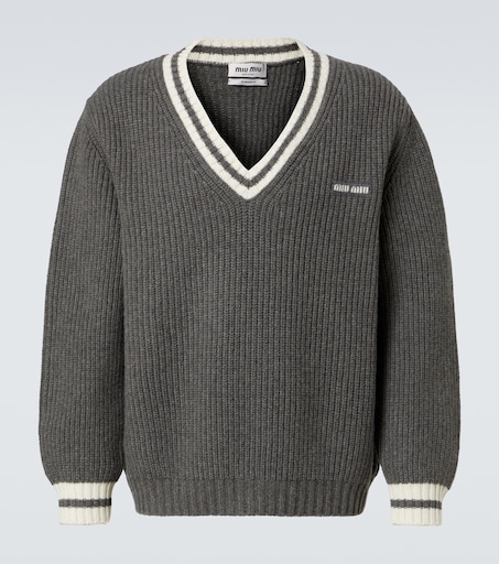 Ribbed-knit wool and cashmere sweater in grey - Miu Miu | Mytheresa