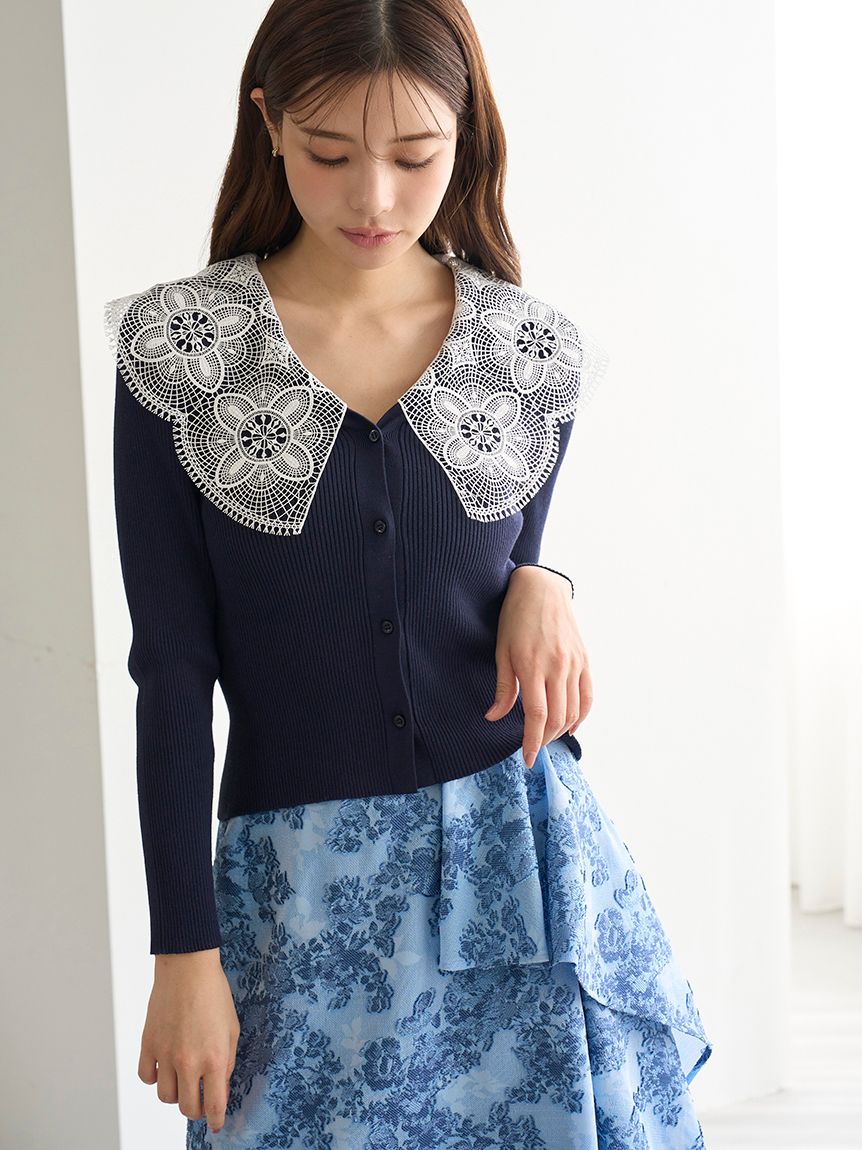 エンブロイダリーカラーニットトップス(ニット)｜トップス｜SNIDEL