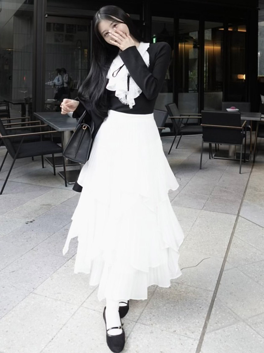 Sustainableレイヤードラッフルニットプルオーバー(ニット)｜トップス