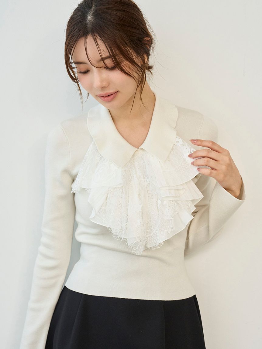 Sustainableレイヤードラッフルニットプルオーバー(ニット)｜トップス